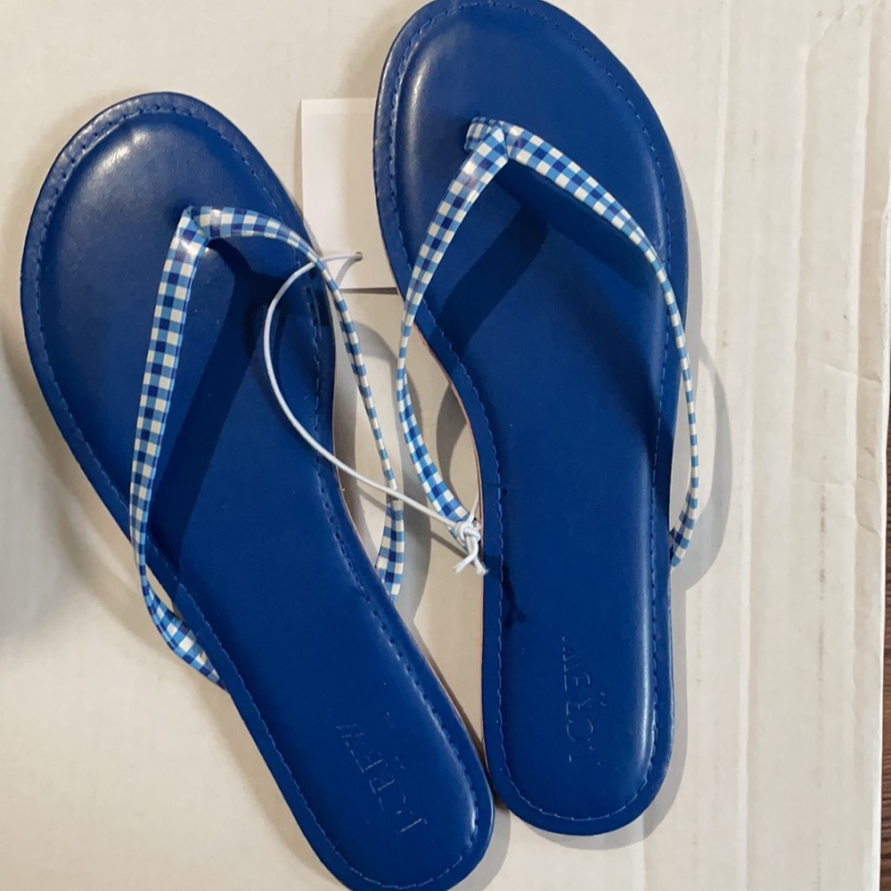 Brand New J. Crew Blue Gingham Easy Summer Flip Flops Women’s - Picture 3 of 3